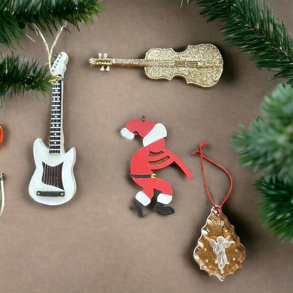 Musical Christmas Ornament Lot of 4 Kokopelli, Guitar Angel with Violin, Bass - Picture 1 of 6